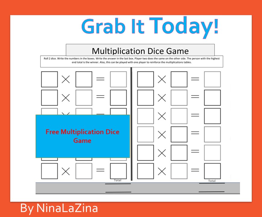 Free Multiplication Dice Game.